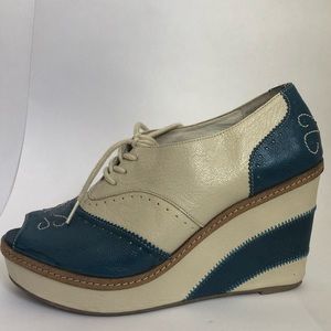 Unique Anthropologie blue/ivory wedges